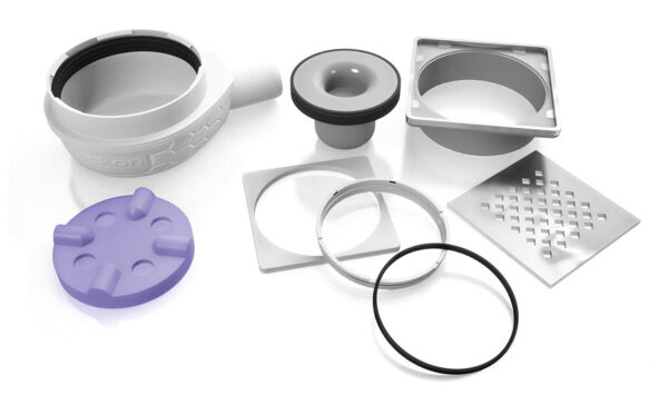 Siphon horizontal grille inox pour receveur à carreler Jackoboard Aqua