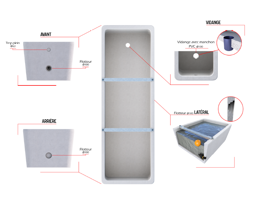 Abreuvoir béton 3m00 550L – Image 2