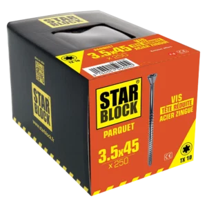 Vis parquet – 3,5×45 – Tête réduite crantee – Torx® – Acier zingué – boîte de 250 pièces 430196