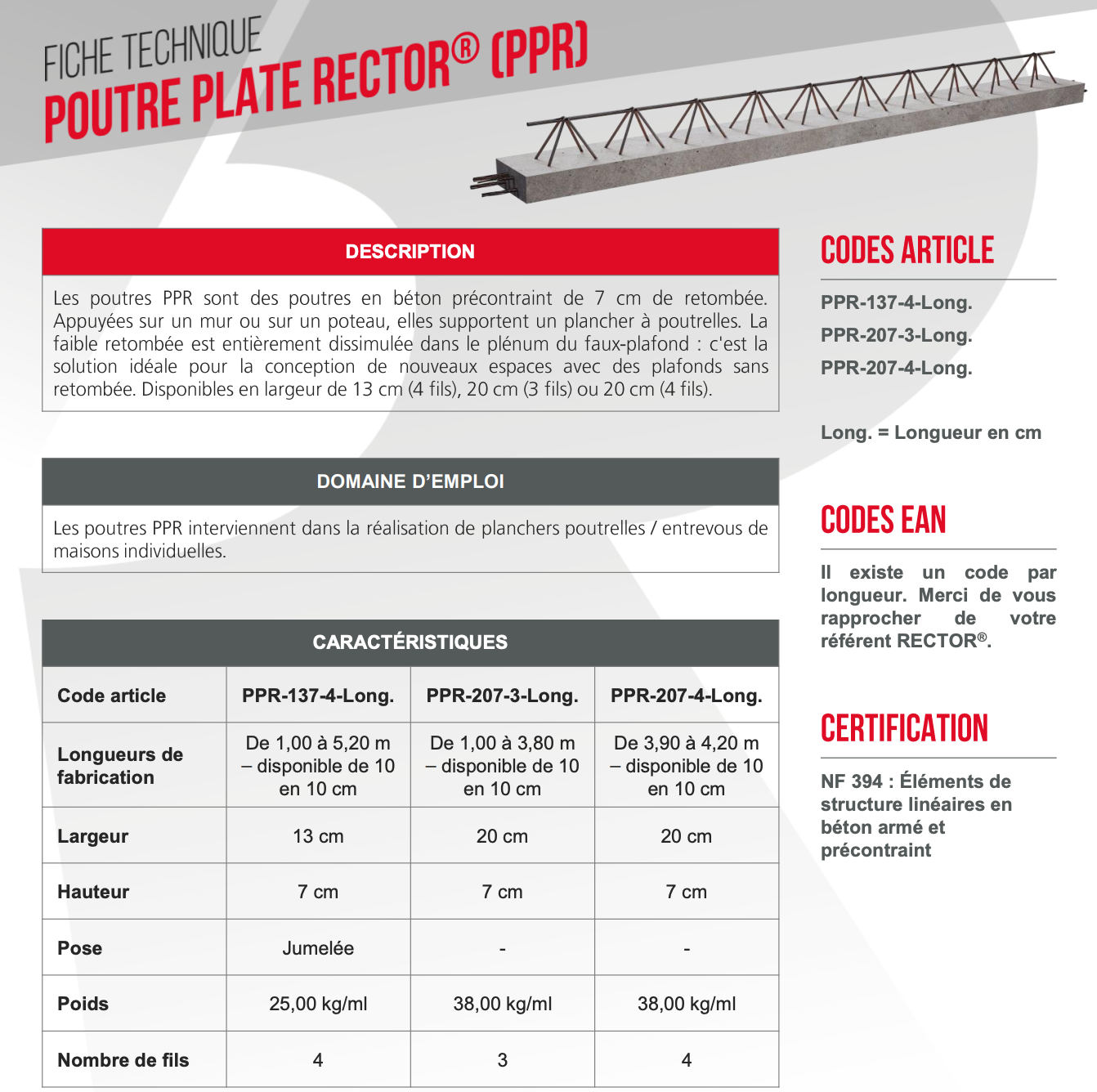 Poutre béton précontraint Manuportable Rector PPR 13x7 ( à jumeler) – Image 2